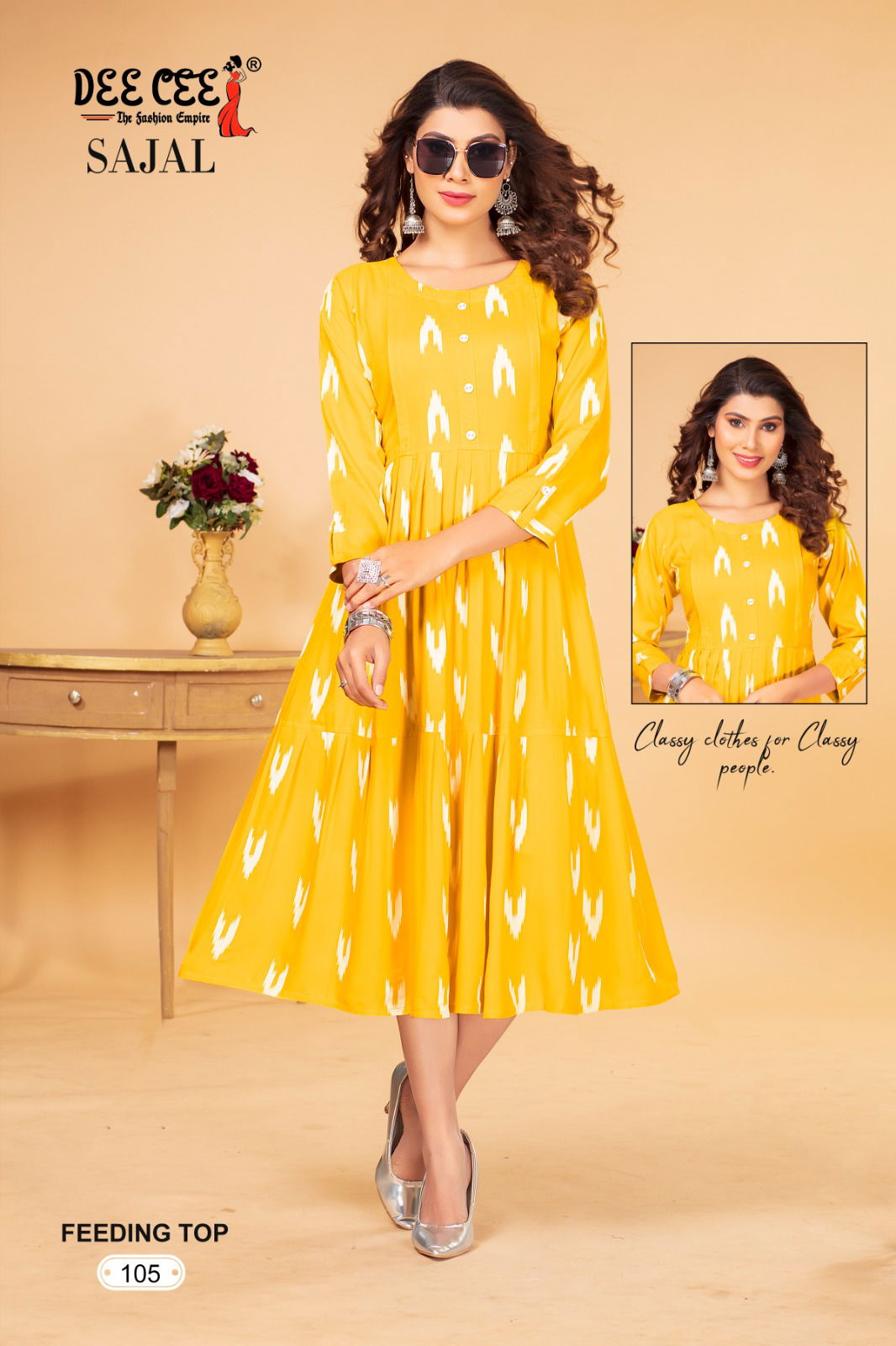 Sajal By Dee Cee Flaired Rayon Printed Feeding Kurtis Wholesale Clothing Suppliers In India